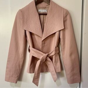 Zara| Rose/Blush Belted Wide Lapel Cotton Linen Peplum Jacket Sz M‎